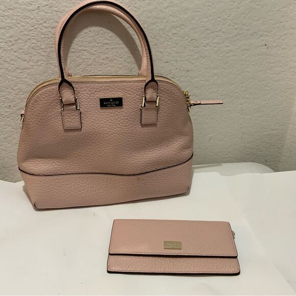 KATE SPADE Medium Dome Pebbled Leather Satchel blush pink matching wallet - Picture 1 of 16